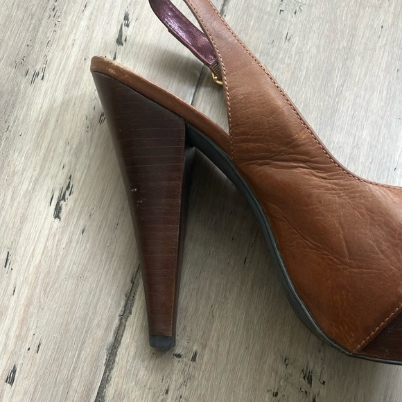 Steve Madden X Revolve leather Cognac platform sling back heels 8 - Picture 12 of 12